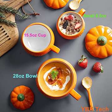 Eplze YBK Tech Cute Pumpkin Cup, Ceramic Coffee Mug, Tea Cup with Lid (8.5oz)