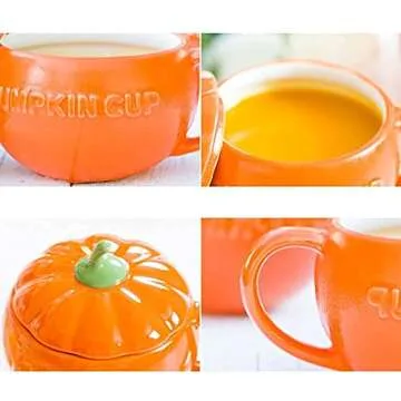 Eplze YBK Tech Cute Pumpkin Cup, Ceramic Coffee Mug, Tea Cup with Lid (8.5oz)