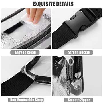 Clear Fanny Pack, 2 Pockets Clear Fanny Pack Stadium Approved For Women Men, Waterproof Clear Waist Bag With Adjustable Strap, Clear Bag Stadium Approved Perfect For Sports, Concerts, Music Festival