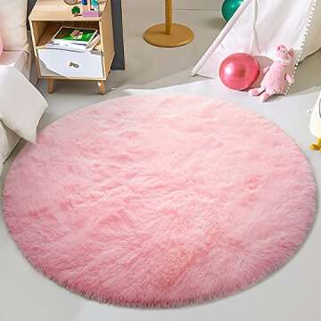 DETUM Soft Round Fluffy Bedroom Rugs for Girls Boys, Fuzzy Circle Area Rug for Nursery Playing Reading Room, Kids Room Carpets Shaggy Cute Rugs for Dorm Bedside Home Décor, 4 Feet, Pink