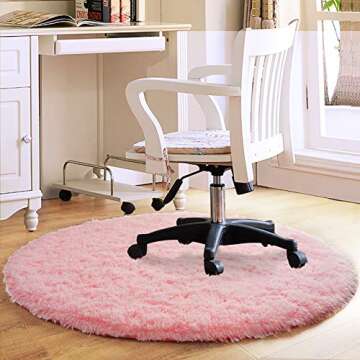 DETUM Soft Round Fluffy Bedroom Rugs for Girls Boys, Fuzzy Circle Area Rug for Nursery Playing Reading Room, Kids Room Carpets Shaggy Cute Rugs for Dorm Bedside Home Décor, 4 Feet, Pink