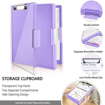 Clipboard with Storage,Heavy Duty Clip Boards 8.5x11 with 2 Storage Case,Clear Visible Top Panel Storage Clipboards,Side Opening Clip Boards,Nursing Clipboard Folder Case for Office Supplies-Purple