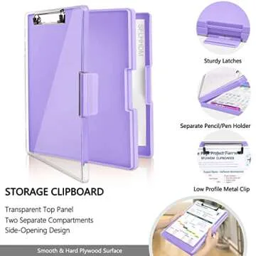 Clipboard with Storage,Heavy Duty Clip Boards 8.5x11 with 2 Storage Case,Clear Visible Top Panel Storage Clipboards,Side Opening Clip Boards,Nursing Clipboard Folder Case for Office Supplies-Purple