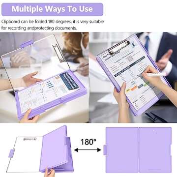 Clipboard with Storage,Heavy Duty Clip Boards 8.5x11 with 2 Storage Case,Clear Visible Top Panel Storage Clipboards,Side Opening Clip Boards,Nursing Clipboard Folder Case for Office Supplies-Purple