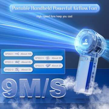 Pusunas Portable Handheld Turbo Fan, 4000mAh Battery Rechargeable Personal Mini Fan with 5 Speeds, D...