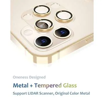 [2 Pack] Tamoria Compatible for iPhone 12 Pro Max Camera Lens Protector Metal Plus Tempered Glass Camera Cover Oneness Design, Support LIDAR Scanner, Explosion-Proof Accessories Gold