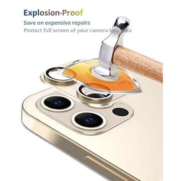 [2 Pack] Tamoria Compatible for iPhone 12 Pro Max Camera Lens Protector Metal Plus Tempered Glass Camera Cover Oneness Design, Support LIDAR Scanner, Explosion-Proof Accessories Gold