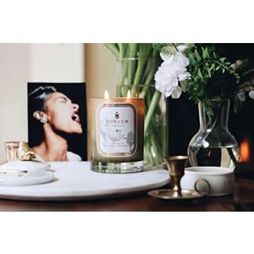 Harlem Candle Co. Lady Day Luxury Candle, 11 oz Gold Glass Jar, Double Wick, Soy Wax, Gift Box, Jasmine, Ylang Ylang, Lush Green Leaves, Neroli Blossom, and Bergamot, 80 Hour Burn