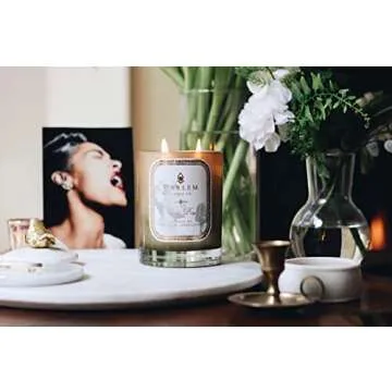 Harlem Candle Co. Lady Day Luxury Candle, 11 oz Gold Glass Jar, Double Wick, Soy Wax, Gift Box, Jasmine, Ylang Ylang, Lush Green Leaves, Neroli Blossom, and Bergamot, 80 Hour Burn