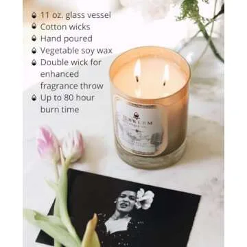 Harlem Candle Co. Lady Day Luxury Candle, 11 oz Gold Glass Jar, Double Wick, Soy Wax, Gift Box, Jasmine, Ylang Ylang, Lush Green Leaves, Neroli Blossom, and Bergamot, 80 Hour Burn