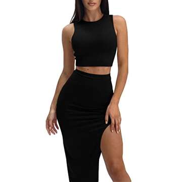 FAIMILORY High Slit Two-Piece Midi Dress Set - Summer Outfit