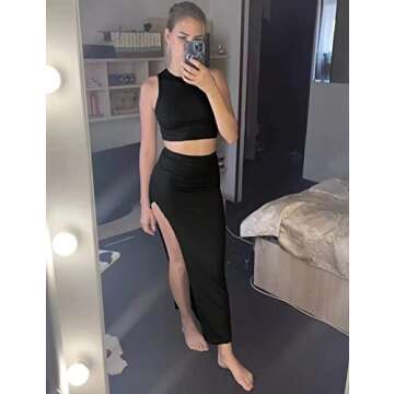 FAIMILORY High Slit Two-Piece Midi Dress for Summer