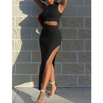 FAIMILORY High Slit Two-Piece Midi Dress for Summer