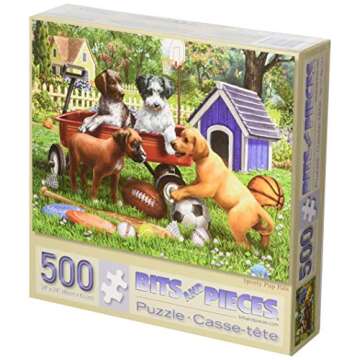 Bits and Pieces - 500 Piece Jigsaw Puzzle for Adults - Sporty Pup Pals - 500 pc Puppies Playing Sports Jigsaw by Artist Liz Goodrick-Dillon