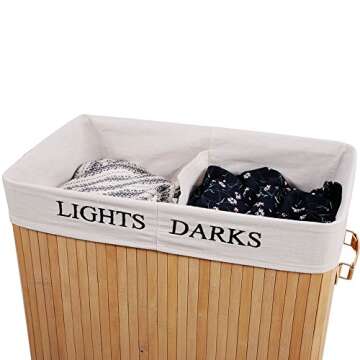 Knocbel Bamboo Laundry Hamper Large Portable Dirty Clothes Storage Basket with Lid Removable Cotton Liner