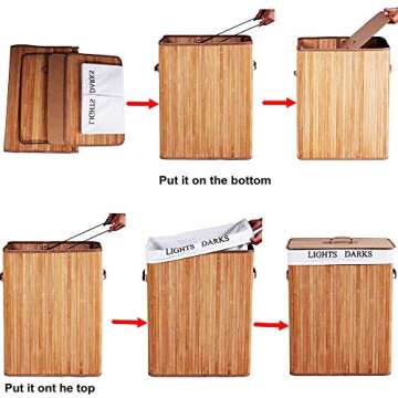 Knocbel Bamboo Laundry Hamper Large Portable Dirty Clothes Storage Basket with Lid Removable Cotton Liner