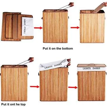 Knocbel Bamboo Laundry Hamper Large Portable Dirty Clothes Storage Basket with Lid Removable Cotton Liner