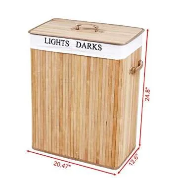 Knocbel Bamboo Laundry Hamper Large Portable Dirty Clothes Storage Basket with Lid Removable Cotton Liner