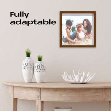 Shadow Box Brown Frame Display, 6"x6"x2", Box Pins, Medals, Wedding, Vacation, Money, Photos and Piggy Banks for Adults, Wood Glass Display Case.