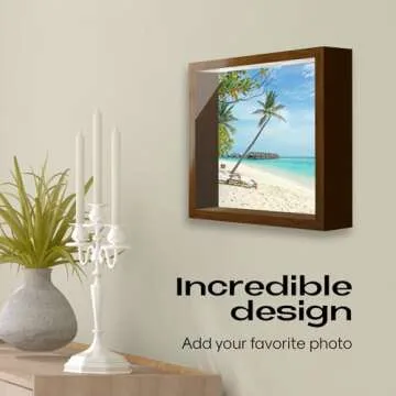 Shadow Box Brown Frame Display, 6"x6"x2", Box Pins, Medals, Wedding, Vacation, Money, Photos and Piggy Banks for Adults, Wood Glass Display Case.