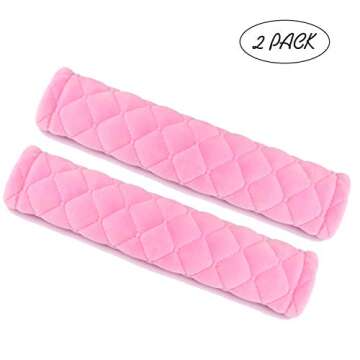 Amooca Soft Auto Seat Belt Cover Seatbelt Shoulder Pad Cushions 2 PCS for a More Comfortable Driving Universal Fit for All Cars and Backpack Pink