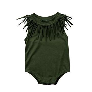 Honganda Cute Infant Baby Girl Sleeveless Tassel Romper Bodysuit Summer Outfit Clothes (Green, 6-12 ...