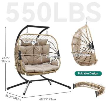 YITAHOME Hanging Egg Swing Chair with Stand Egg Chair Wicker Indoor Outdoor Hammock Egg Chair with C...