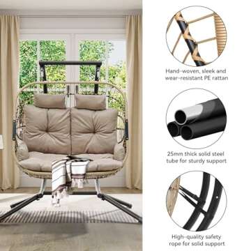 YITAHOME Hanging Egg Swing Chair with Stand Egg Chair Wicker Indoor Outdoor Hammock Egg Chair with Cushions 550lbs for Patio, Bedroom, Garden and Balcony