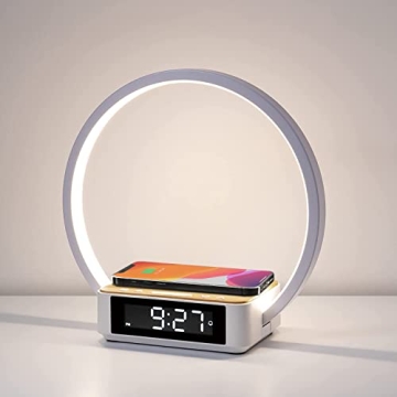 Stylish 3 IN 1 Touch Bedside Lamp with Wireless Charger, Alarm Clock, Adjustable Brightness, Perfect...