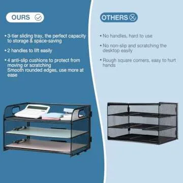 NCXTKJ 3-Tier Letter Tray Paper Organizer with Handle, Compact Mesh Desk File Organizer for Home Office Supplies Desktop Accessories,Black