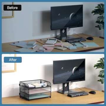 NCXTKJ 3-Tier Letter Tray Paper Organizer with Handle, Compact Mesh Desk File Organizer for Home Office Supplies Desktop Accessories,Black