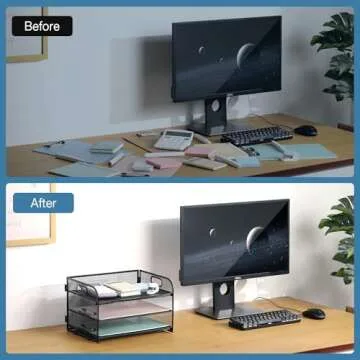 NCXTKJ 3-Tier Letter Tray Paper Organizer with Handle, Compact Mesh Desk File Organizer for Home Office Supplies Desktop Accessories,Black