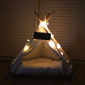 peyamii Pet Tent Portable Puppy Sweet Bed Suitable for Small Dogs or Cats Natural Cotton Canvas with Cushions Lights can Wash Kennels 20x20x24 Inches