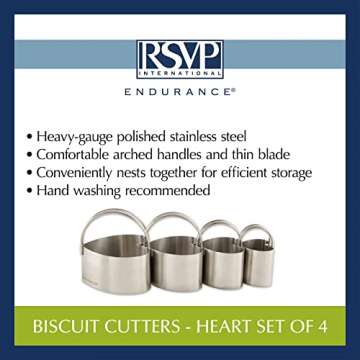 RSVP International Endurance Heart Shape Biscuit Cutters - Stainless Steel, Set of 4 | Nest for Easy Storage | For Cutting Thick or Thin Dough | Professional | Dishwasher Safe