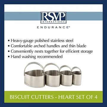 RSVP International Endurance Heart Shape Biscuit Cutters - Stainless Steel, Set of 4 | Nest for Easy Storage | For Cutting Thick or Thin Dough | Professional | Dishwasher Safe