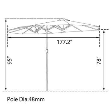 LOKATSE HOME Ft Double Sided Outdoor Umbrella Rectangular Large with Crank for Patio Shade Outside Deck or Pool, 15 feet, Blue