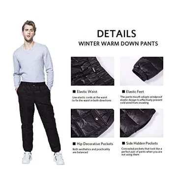 Tapasimme Men's Winter Warm Loose Utility Down Pants Sassy High Waisted Nylon Compression Snow Trousers (Medium, Black)