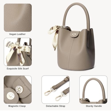BOSTANTEN Small Crossbody Bags for Women Vegan Leather Mini Bucket Handbag Removable Shoulder Strap Camel Brown