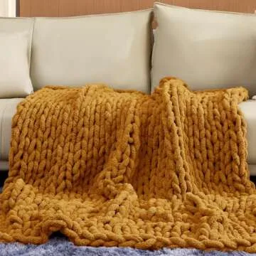 Touchat Chunky Knit Blanket - Cozy Chenille Throw Blanket