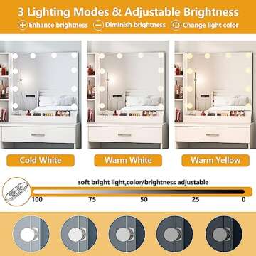 Fameill White Vanity Desk with Mirror and Lights,Makeup Vanity with 2 Drawers Lots Storage,Makeup Table with Lighted Mirror,3 Lighting Colors, Brightness Adjustable,35in(L)