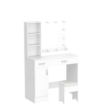 Fameill White Vanity Desk with Mirror and Lights,Makeup Vanity with 2 Drawers Lots Storage,Makeup Table with Lighted Mirror,3 Lighting Colors, Brightness Adjustable,35in(L)