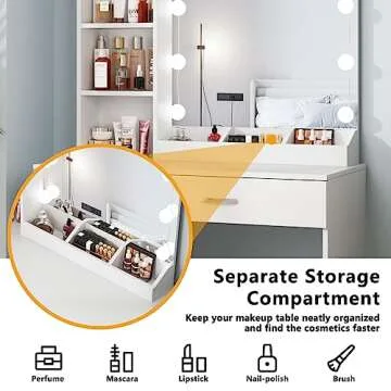 Fameill White Vanity Desk with Mirror and Lights,Makeup Vanity with 2 Drawers Lots Storage,Makeup Table with Lighted Mirror,3 Lighting Colors, Brightness Adjustable,35in(L)