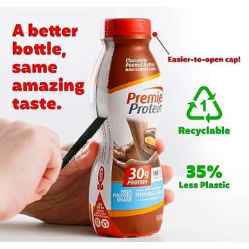 Premier Protein Shake, Chocolate Peanut Butter, 30g Protein, 1g Sugar, 24 Vitamins & Minerals, Nutri...