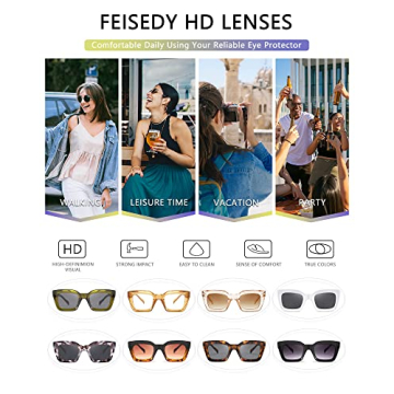 FEISEDY Classic Women Sunglasses Thick Frame UV400 Protection