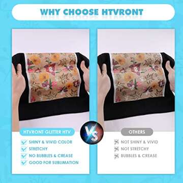 HTVRONT Rainbow White Glitter Heat Transfer Vinyl Roll - 10" x 10 FT Iron on Vinyl, White Glitter HTV Vinyl for Shirts - Easy to Cut & Weed