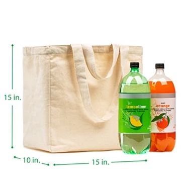 VeraMia Canvas Grocery Bags - 3 Pack with Pockets and Straps