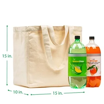 VeraMia Canvas Grocery Bags - 3 Pack with Pockets and Straps