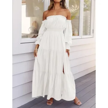 Boho Off Shoulder Maxi Dress - Stylish Flow for Every Occasion