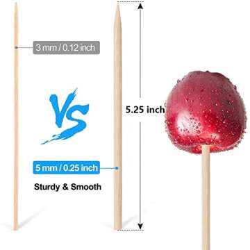 HANSGO Wooden Candy Apple Skewer Sticks, 6mm 5.25inch Natural Skewers BBQ Caramel Apple Sticks Cotton Candy Stick Rock Candy Stick Skewer Semi Pointed Lollipop Sticks Barbecue Corn Dog