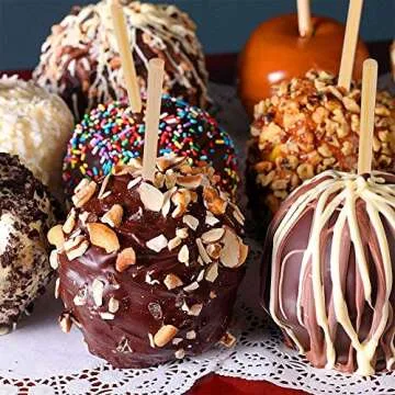 HANSGO Wooden Candy Apple Skewer Sticks, 6mm 5.25inch Natural Skewers BBQ Caramel Apple Sticks Cotton Candy Stick Rock Candy Stick Skewer Semi Pointed Lollipop Sticks Barbecue Corn Dog